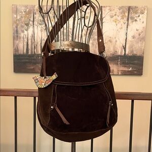 NEW Fossil Brown Corduroy Many Pocketed Hobo Bag Flowered Interior Crossbody